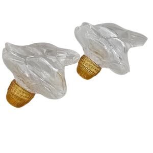 VTG pair glass salt & pepper shakers large flowers amber glass lids